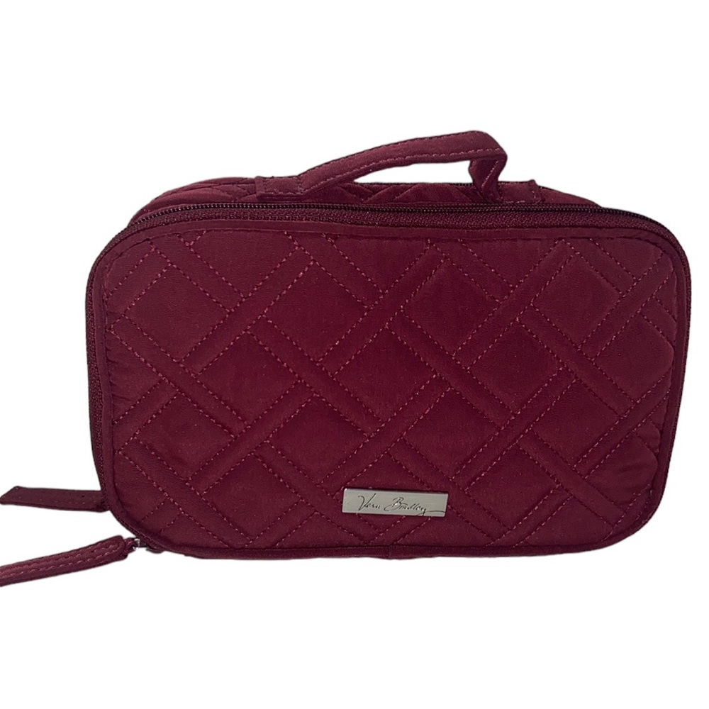 Vera Bradley Makeup Case Brush Bag Vinyl Burgandy Microfiber Lined Quilted